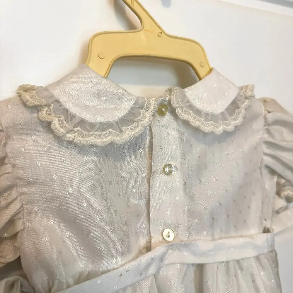 Vintage Polly Flinders Hand Smocked Dress White Red Rose 12M